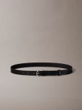 Black Leather Emblem Print Rounded Buckle Belt  Women