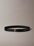 Black Leather Monogram Plaque Rounded Buckle Belt  Women