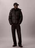 Black Removable Hood Logo Puffer Jacket  Men
