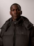 Black Removable Hood Logo Puffer Jacket  Men