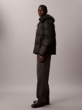 Black Removable Hood Logo Puffer Jacket  Men