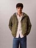 Green Hooded Nylon Windbreaker Jacket  Men