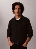 Black Long Sleeve Monogram Polo Shirt  Men