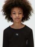 Black Rib-Knit Slim Long Sleeve Dress  Girls