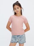 Pink Ribbed Logo Baby Tee  Girls