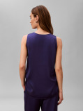 Blue Textured Satin Scoop Neck Tank Top  Women