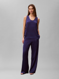 Blue Textured Satin Scoop Neck Tank Top  Women