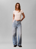 White Slim Ribbed Cotton Badge T-shirt  Women