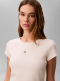White Slim Ribbed Cotton Badge T-shirt  Women
