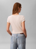 White Slim Ribbed Cotton Badge T-shirt  Women