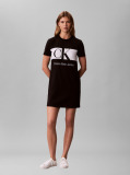 Black Colour-Blocked Logo T-Shirt Dress  Women