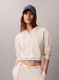 Beige Cropped Logo Elastic Zip Hoodie  Women