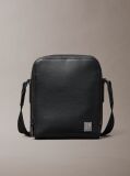 Black Emblem Logo Textured Reporter Bag  Men