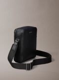 Black Emblem Logo Textured Reporter Bag  Men