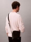 Black Emblem Logo Textured Reporter Bag  Men