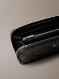 Black Emblem Plaque Quilted Zip Around Wallet  Women