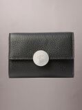 Black Monogram Plaque Leather Trifold Wallet  Women