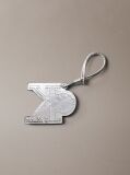 Silver Metallic Monogram Patch Bag Charm With Leather  Women
