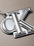 Silver Metallic Monogram Patch Bag Charm With Leather  Women