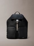 Black Logo Strap Flap Backpack  Women
