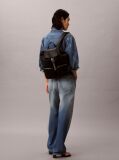 Black Logo Strap Flap Backpack  Women
