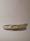 Beige Slim Emblem Logo Buckle Belt  Women