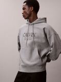 Grey Premium Fleece Calvin Graphic Hoodie  Men