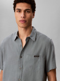 Grey Short Sleeve Solid Causal Linen Classic Shirt  Men