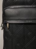 Black Embossed Logo Dome Backpack  Men
