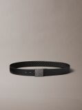 Black Embossed Emblem Pin Buckle Leather Belt  Men
