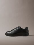 Black Leather Durable Traction Chunky Trainers  Men