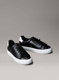 Black Smooth Leather Embossed Logo Trainers  Women