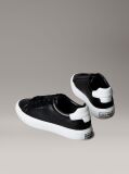 Black Smooth Leather Embossed Logo Trainers  Women
