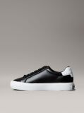Black Smooth Leather Embossed Logo Trainers  Women