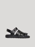 Black Square Toe Fisherman Sandals With Leather  Women