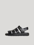 Black Square Toe Fisherman Sandals With Leather  Women