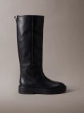 Black Leather Stacked Heel Knee-High Boots  Women