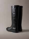 Black Leather Stacked Heel Knee-High Boots  Women