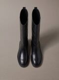 Black Leather Stacked Heel Knee-High Boots  Women