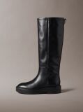 Black Leather Stacked Heel Knee-High Boots  Women