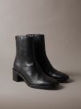 Black Leather Block-Heel Ankle Boots  Women