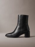 Black Leather Block-Heel Ankle Boots  Women