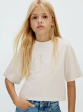 Beige Boxy Logo T-Shirt  Girls