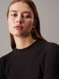 Black Semi Sheer Rib Long Sleeve Top  Women