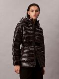 Black Lightweight Belted Puffer Jacket  Women