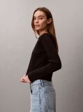Black Monogram Logo Long Sleeve Baby Tee  Women