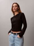 Black Monogram Logo Long Sleeve Baby Tee  Women