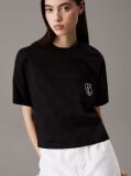 Black Cropped Shield Logo T-shirt  Women