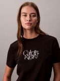 Black Script Logo Graphic Slim T-Shirt  Women