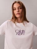 White Script Logo Graphic Slim T-Shirt  Women